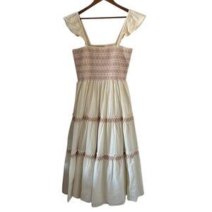 Madewell Lucie Smocked Tiered Midi Dress In Cream Size M